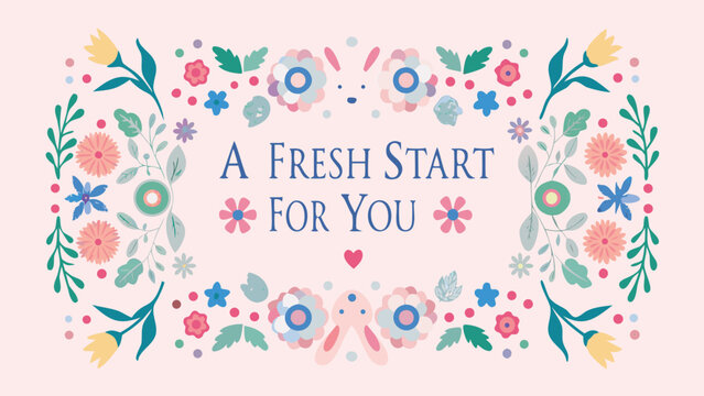 A fresh start for you text surrounded by a decorative floral border with pastel colors and whimsical elements