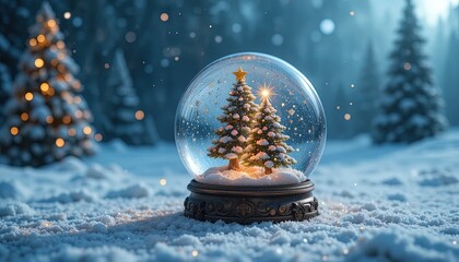 Magical snow globe with Christmas trees brings winter wonder to holiday promotions and seasonal greetings, perfect for festive campaigns and heartwarming designs