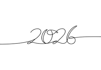 Continuous line art drawing of the year 2026, elegantly symbolizing a new beginning, future prospects, and upcoming achievements