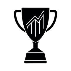Black silhouette of a trophy engraved with stock chart, flat vector, white background