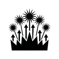 Silhouette of fireworks forming stock symbols, black vector, minimal, white background