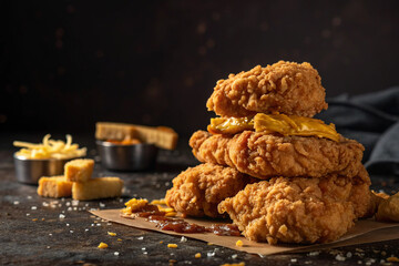 Crispy Fried Chicken Stack with Melted Cheese
