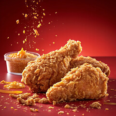 Crispy Fried Chicken Drumsticks on Red