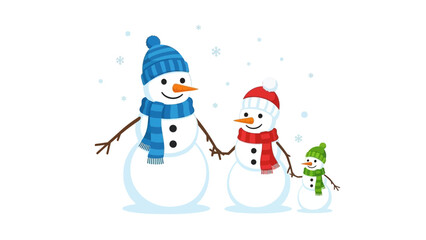 Happy Snowman Family with Scarves and Hats Vector