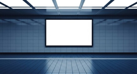 Blank digital billboard screen in a modern subway station waiting area
