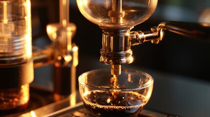 Glass siphon coffee pot, hot water drops, detailed equipment. Bar promotions, beverage menus, designed specifically for dining menus and coffee shop brands