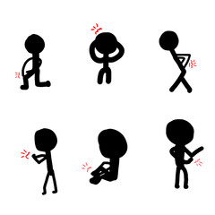 Stick Figure Body Pain and Injury Icon Set Depicting Various Aches