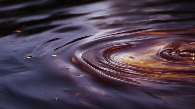 A dark liquid swirls in a dynamic vortex with reflections of light on its surface