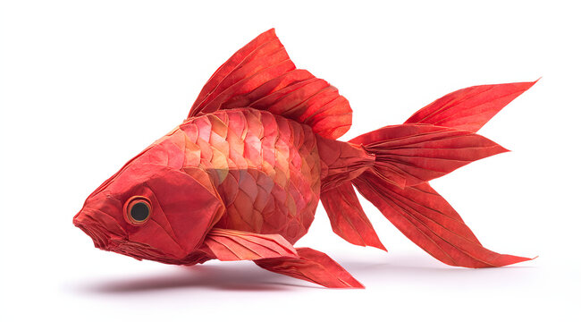 poisson rouge origami isol&eacute; sur fond blanc : poisson d'avril