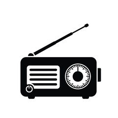 Fototapeta premium Black silhouette of a vintage radio with antenna radio, vintage, retro, broadcast