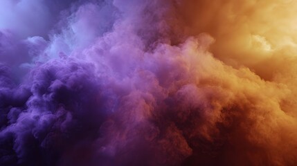 Abstract swirling smoke or cloud formations with a vibrant purple to orange gradient