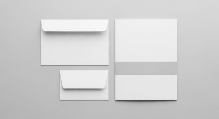 Clean white envelopes and paper mockups on a gray background