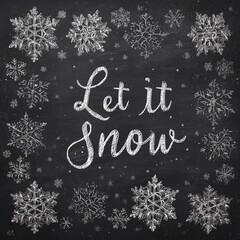 A charming arrangement of snowflakes dances against a textured backdrop, adorned with the welcoming message, Let It Snow