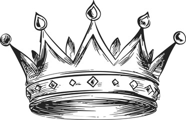 Crown sketch hand drawn royal headpiece with ornate details. Vector illustration