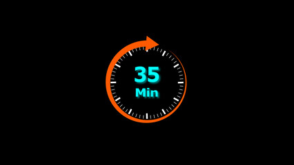 illustration  timer icon with 35 min. timer 35 minutes countdown icon illustration. motion graphic arrow Clock 35 minute icon, white background 4k illustration.