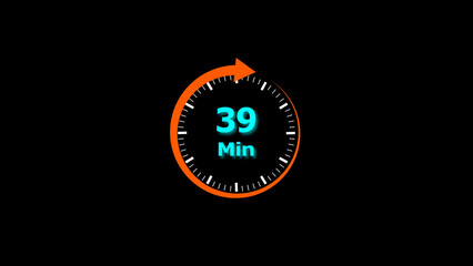 illustration  timer icon with 39 min. timer 39 minutes countdown icon illustration. motion graphic arrow Clock 39 minute icon, white background 4k illustration.