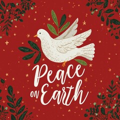 A symbol of hope, a pristine white dove soars gracefully, its wings outstretched against a vibrant red backdrop.