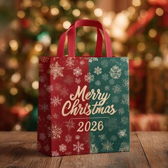 The holiday spirit shines through a beautifully designed gift bag adorned with snowflake patterns