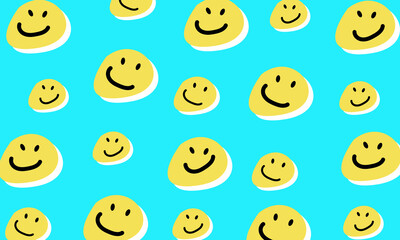 A cheerful pattern with yellow smiley faces on a blue background. The image captures a modern and playful design