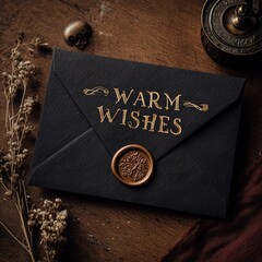 An elegant black envelope, sealed with a golden wax, carries heartfelt sentiments.