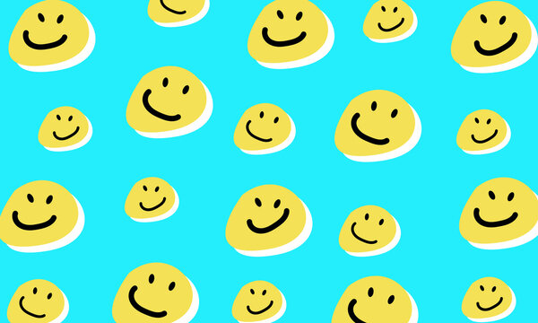 A cheerful pattern with yellow smiley faces on a blue background. The image captures a modern and playful design