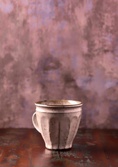 Traditional japanese ceramic on rustic wooden background. Soft focus. Copy space.	