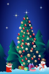 Christmas composition with a Christmas tree and snowmen