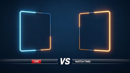 Neon glowing frames for a sports match versus screen template