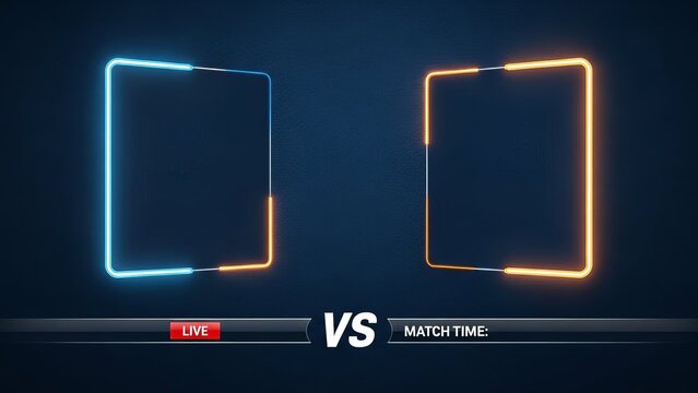 Neon glowing frames for a sports match versus screen template