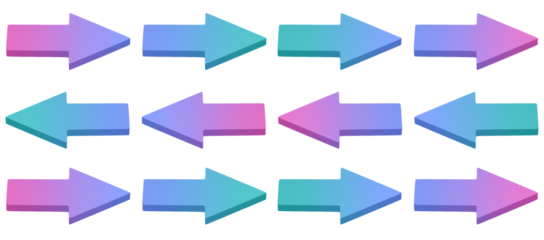 A seamless, continuous arrow with a smooth gradient transitioning from  pale pink through purple to green