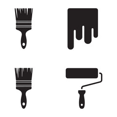 Paint icons set. Paint brush vector icon. Paint roller icon Vector silhouette