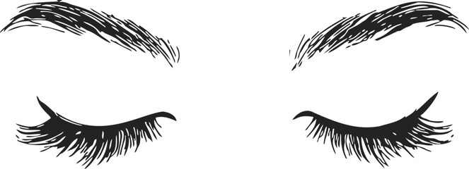 Obraz premium Closed eyes with long eyelashes and arched eyebrows, sketch hand drawn style. Vector illustration
