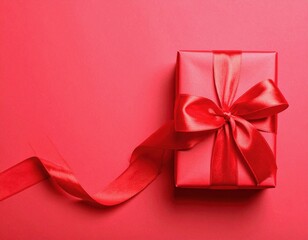 Elegant red gift box with flowing ribbon creates a feeling of love and celebration, perfect for Valentine's Day promotions or holiday marketing campaigns