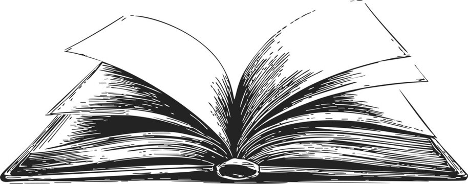 Open book sketch hand drawn style with flipping pages. Vector illustration