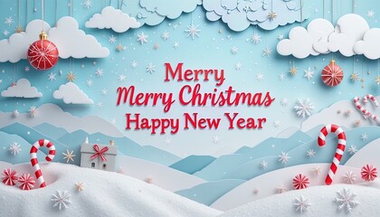 Delightful winter scene with Merry Christmas and Happy New Year wishes, perfect for holiday greetings and festive promotions with a lighthearted touch