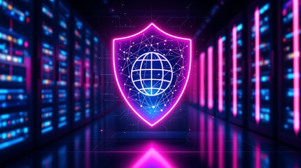 Cyber security network protection firewall data center server room digital shield technology concept