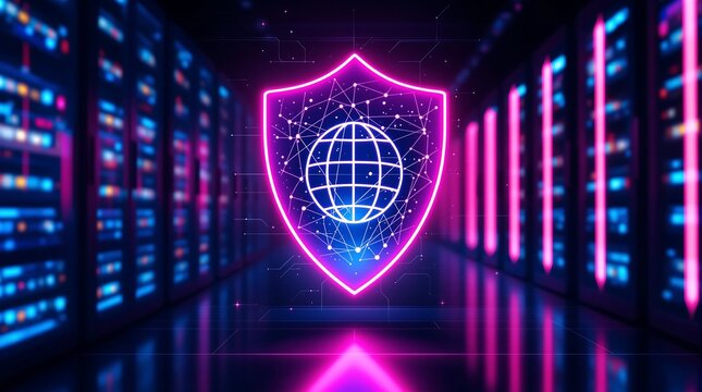 Cyber security network protection firewall data center server room digital shield technology concept