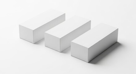 Three blank white rectangular boxes arranged on a clean white surface