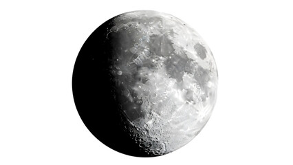 Close up of the moon s surface with craters detailed isolated on white background