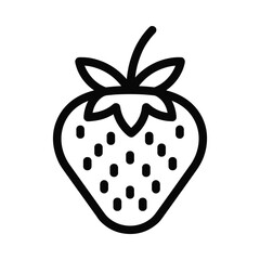 Simple line art icon of a strawberry with seeds and stem