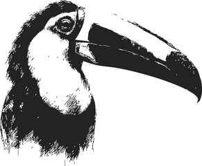 Fototapeta premium Toucan bird sketch hand drawn portrait with large beak in black and white. Vector illustration