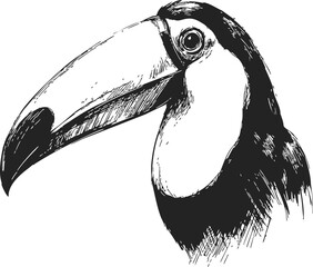 Naklejka premium Toucan head sketch, hand drawn vector, detailed beak and feathers. Vector illustration