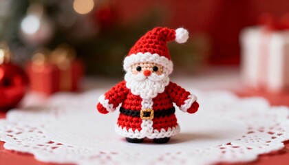 Adorable handmade Santa Claus toy brings festive cheer and holiday magic to your seasonal projects, perfect for greeting cards and social media campaigns