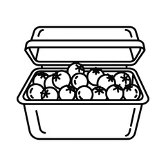 Line art illustration of a takeout container filled with fresh ripe tomatoes