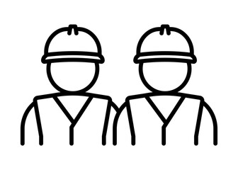 Two construction workers or engineers line icon. Team of industrial workers in hard hat labor or construction concept. Vector illustration
