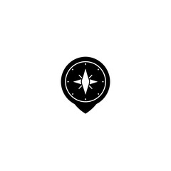 Black compass inside a location pin icon vector graphic on transparent background