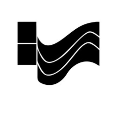 Abstract black squares with wavy lines on white background on transparent background