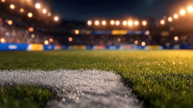 Feel the thrilling stadium atmosphere on game night with roaring crowds and bright lights shining down on the vibrant green field ready for kickoff