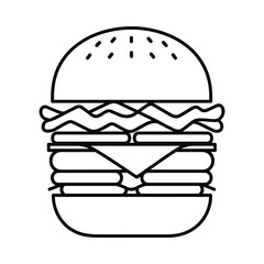 Simple outline icon of a delicious double cheeseburger with sesame seed bun