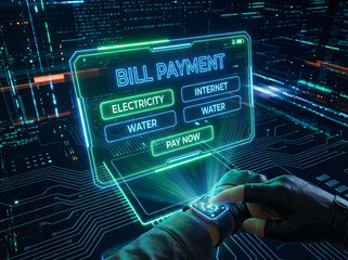 Online bill payment interface with futuristic digital technology